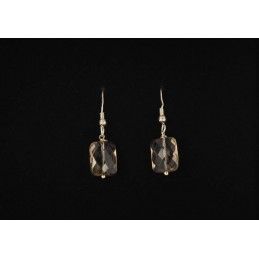 Boucles d'oreilles argent 925 et pierre coussin en quartz fumé.