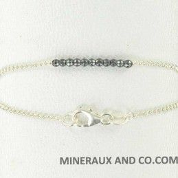 Bracelet hématite facettée et chaîne argent 925.