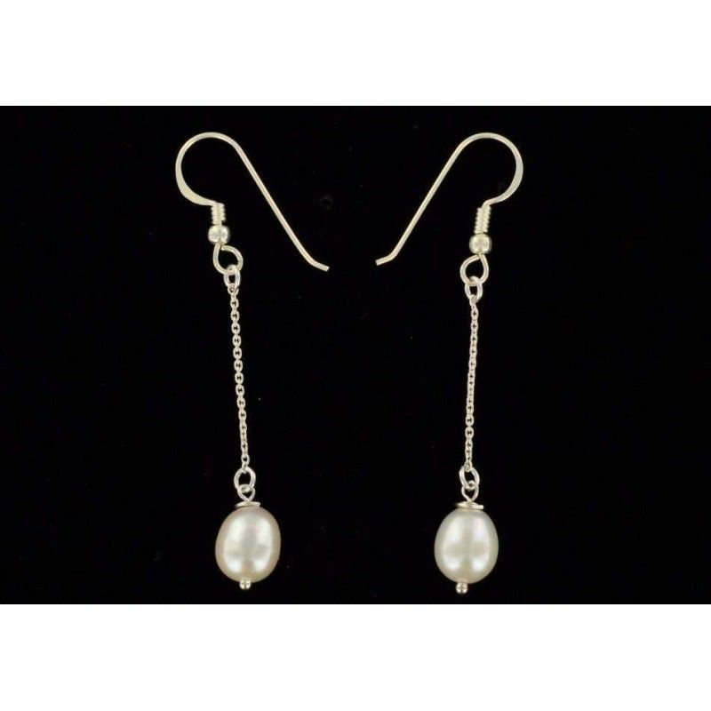 Boucles d'oreilles perles blanches et Chaîne