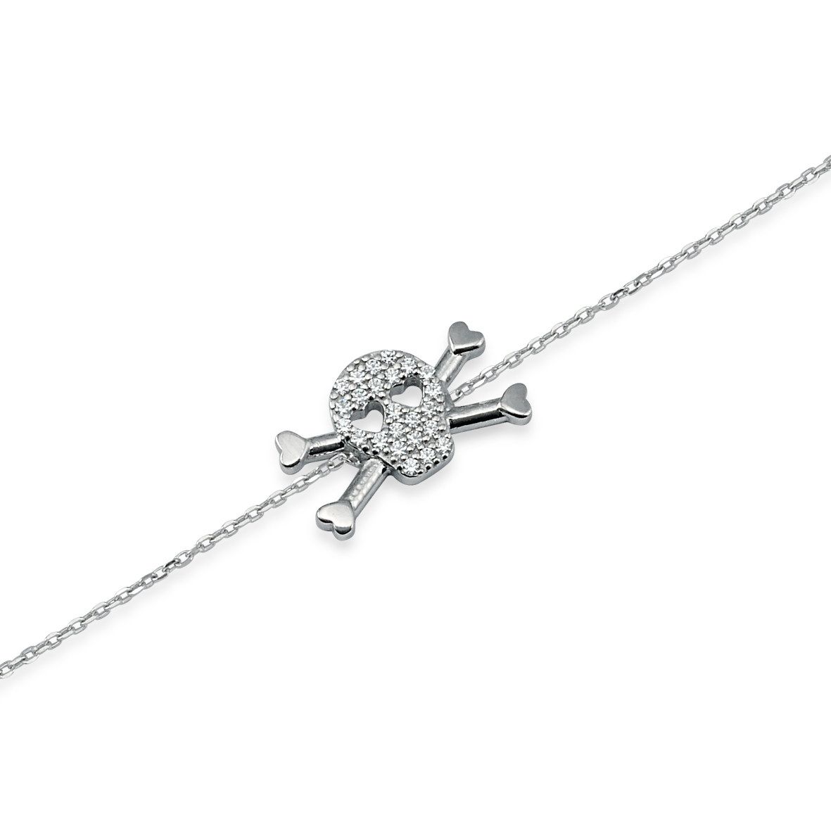 Bracelet Argent Massif 925 Tête De Mort Biker - Longueur 18 Cm, Poids 45.62 G - Occasion