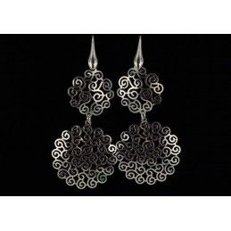 Boucles d'oreilles rondes argent 925 rhodié dentelle