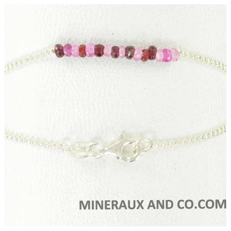 Bracelet perles de rubellite sur argent