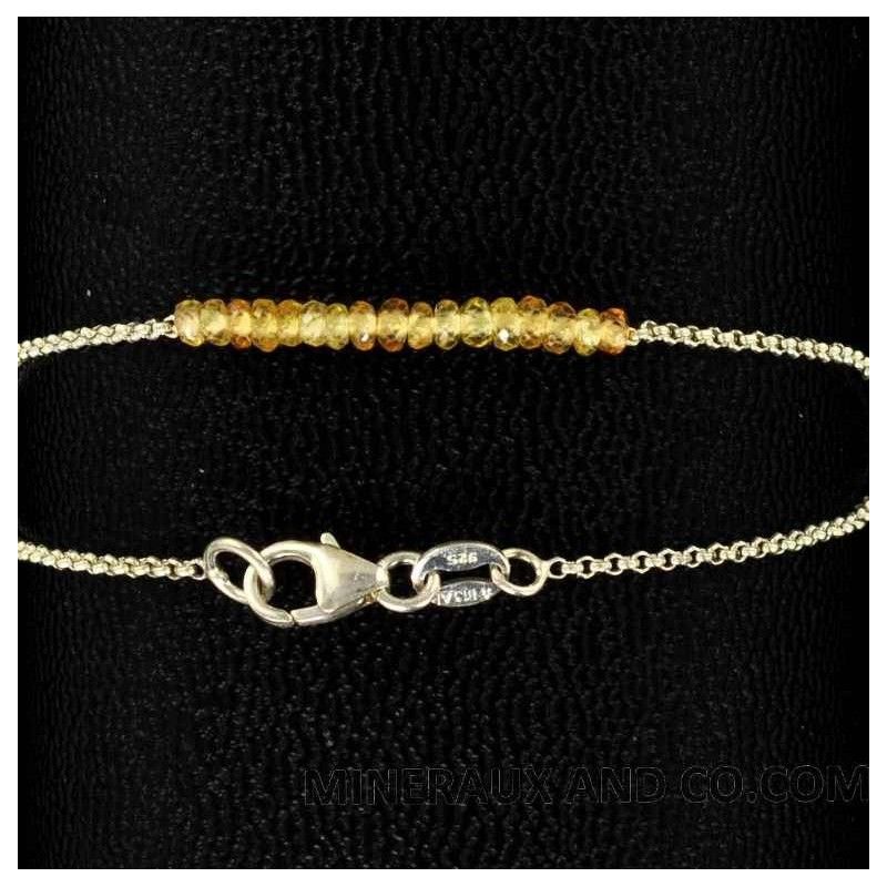 Bracelet perles de saphir jaune argent