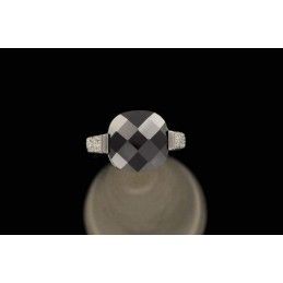 Bague zirconium noir et blancs argent