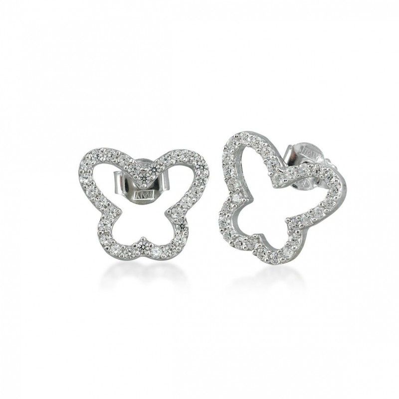 Boucles d'oreilles papillon argent et zirconium.