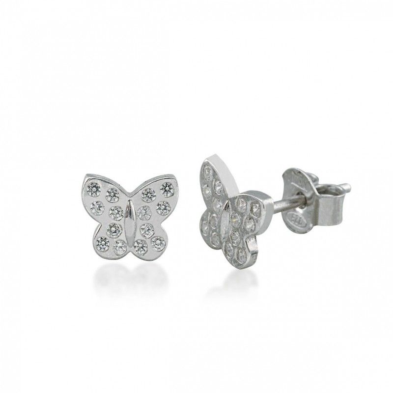 Boucles d'oreilles papillons argent et zirconium.