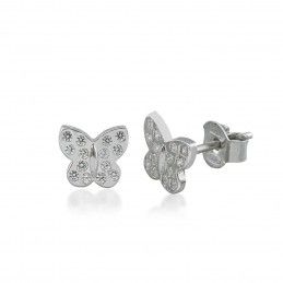 Boucles d'oreilles papillons argent et zirconium.