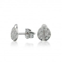 Boucles d'oreilles coccinelle argent et zirconiums.