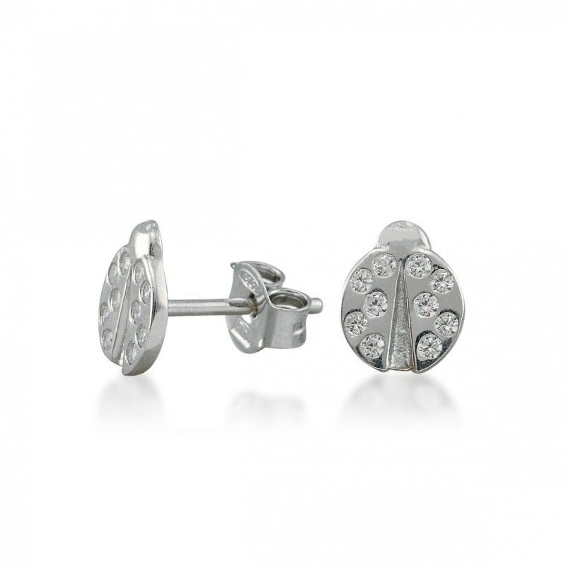 Boucles d'oreilles coccinelle argent et zirconiums.