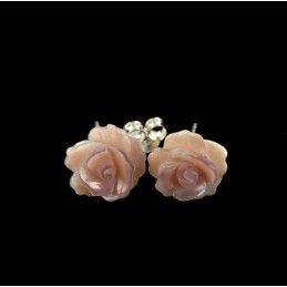 Boucles d'oreilles argent 925 bouton de rose en nacre rose