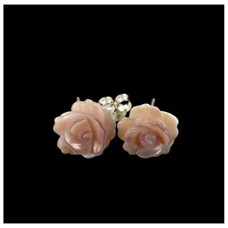 Boucles d'oreilles argent 925 bouton de rose en nacre rose