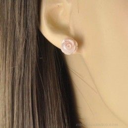 Boucles d'oreilles argent 925 bouton de rose en nacre rose