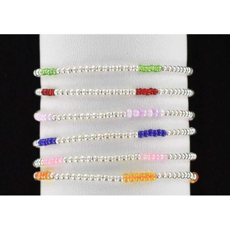 Bracelet perles argent 925 et perles colorées.