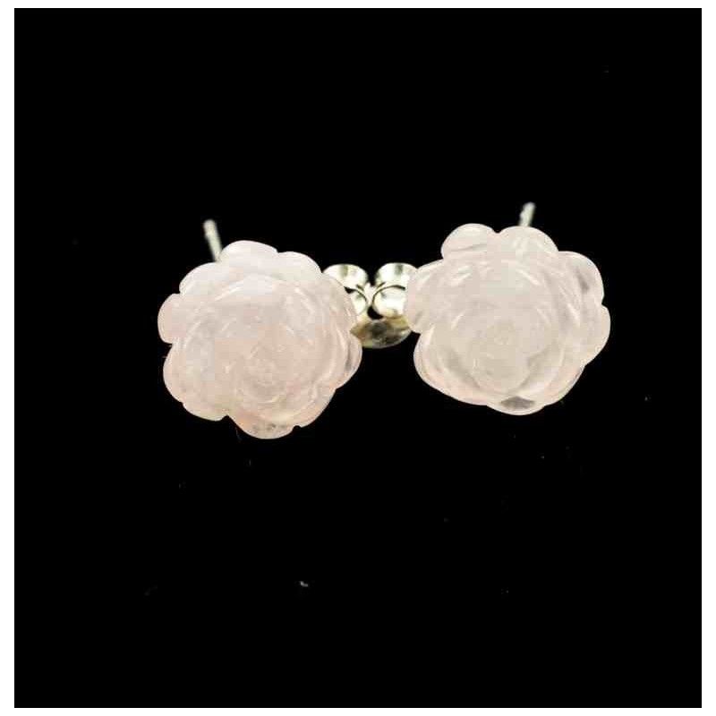 Boucles d'oreilles tiges argent et roses de quartz rose.