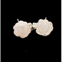 Boucles d'oreilles tiges argent et roses de quartz rose.