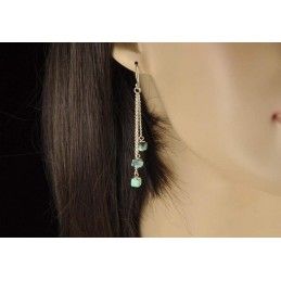 Boucles d'oreilles chaînettes argent et petits carrés en turquoise.