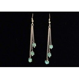 Boucles d'oreilles chaînettes argent et petits carrés en turquoise.