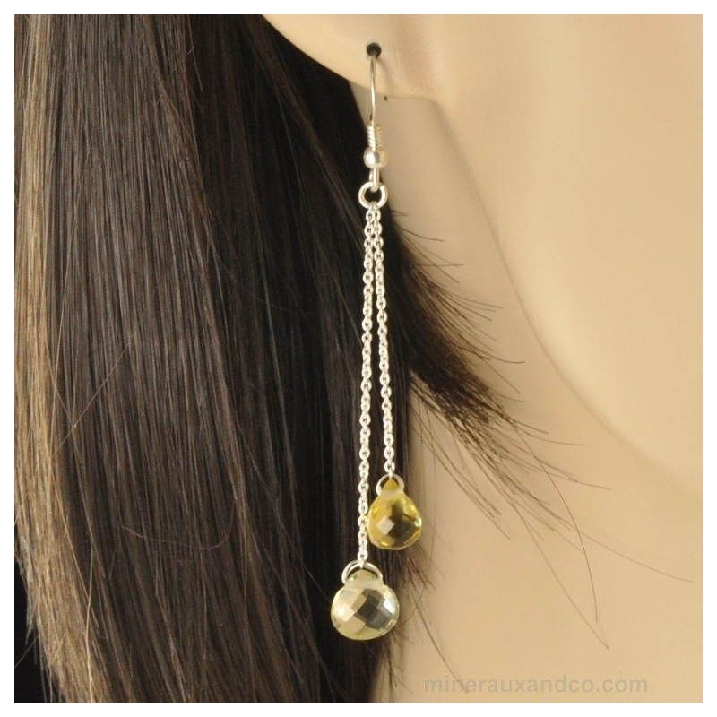 Boucles d'oreilles chainette argent quartz jaune