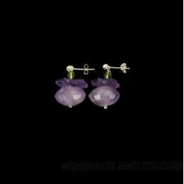 Boucles d' oreilles améthyste péridot et argent 925.