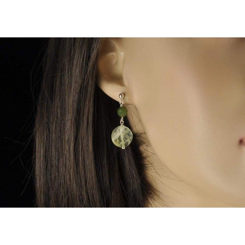 Boucles d'oreilles jade et agate préhnite et argent Boucles d'oreilles jade et agate préhnite et argent