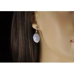 Boucles d'oreilles calcédoine bleue et argent 925.