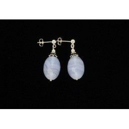 Boucles d'oreilles calcédoine bleue et argent 925.