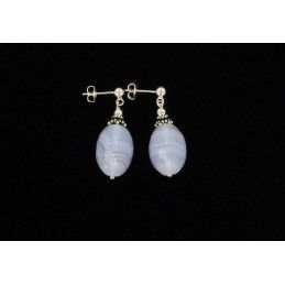 Boucles d'oreilles calcédoine bleue et argent 925.