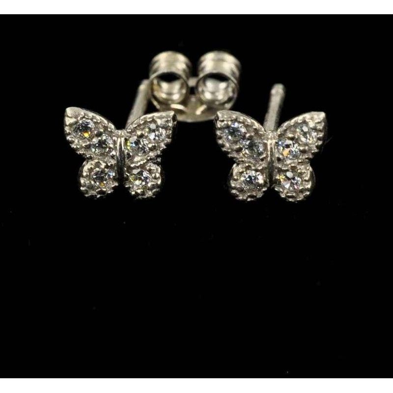 Boucles d'oreilles petits papillons argent et zirconium.