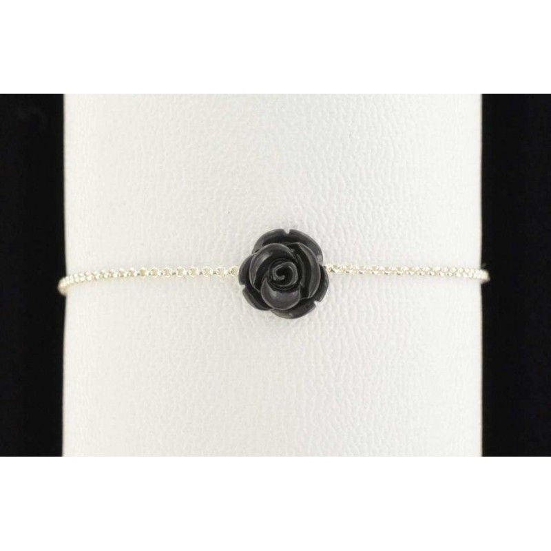 Bracelet argent et roses noires