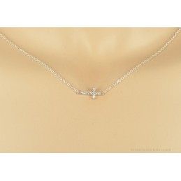 Pendentif croix chaine argent 925 et zirconium.