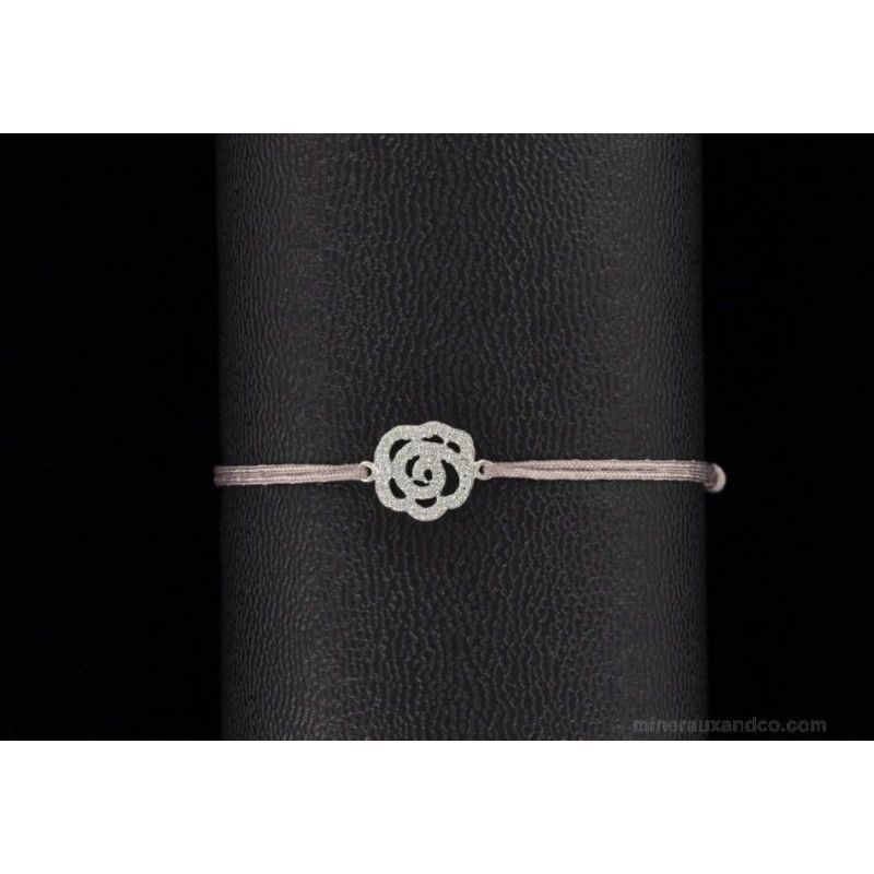 Bracelet rose zirconium argent 925 et cordon.