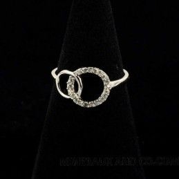 Bague deux cercles argent 925 et zirconiums.