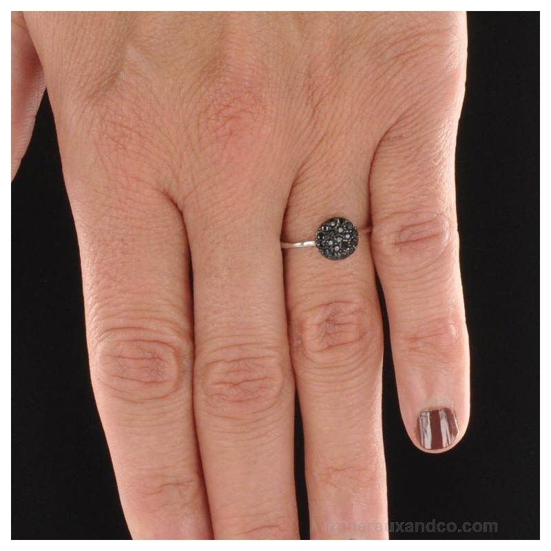 Bague En Argent Massif Taille 53 - Pavée De Zirconiums Noirs Et Blancs - Occasion