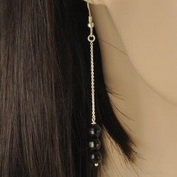 Boucles d'oreilles chaînettes argent 925 et perles d'onyx.