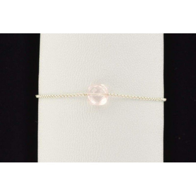 Bracelet chaine argent et pierre quartz rose facettée