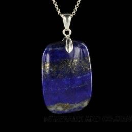 Pendentif lapis-lazuli rectangle attache et chaîne argent 925.