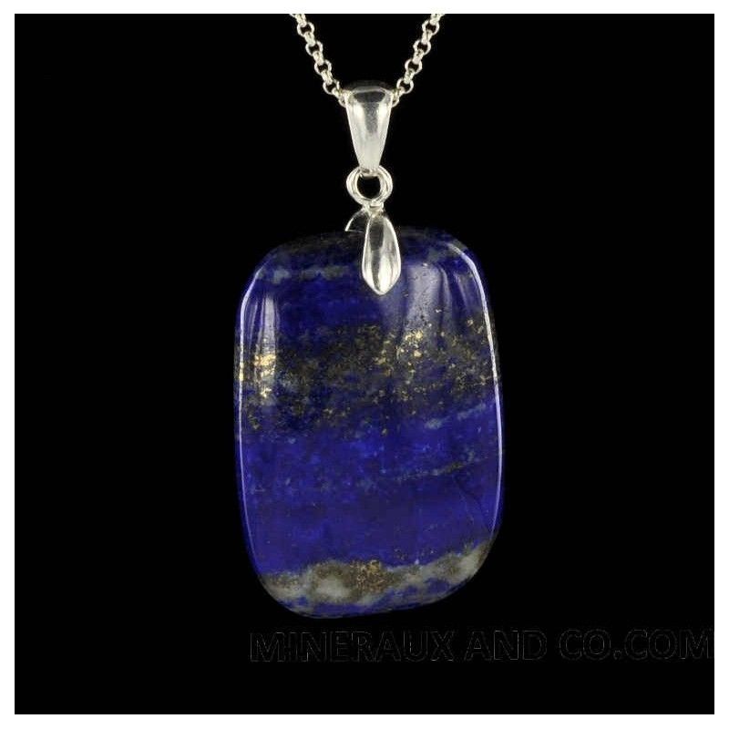 Pendentif lapis-lazuli rectangle attache et chaîne argent 925.