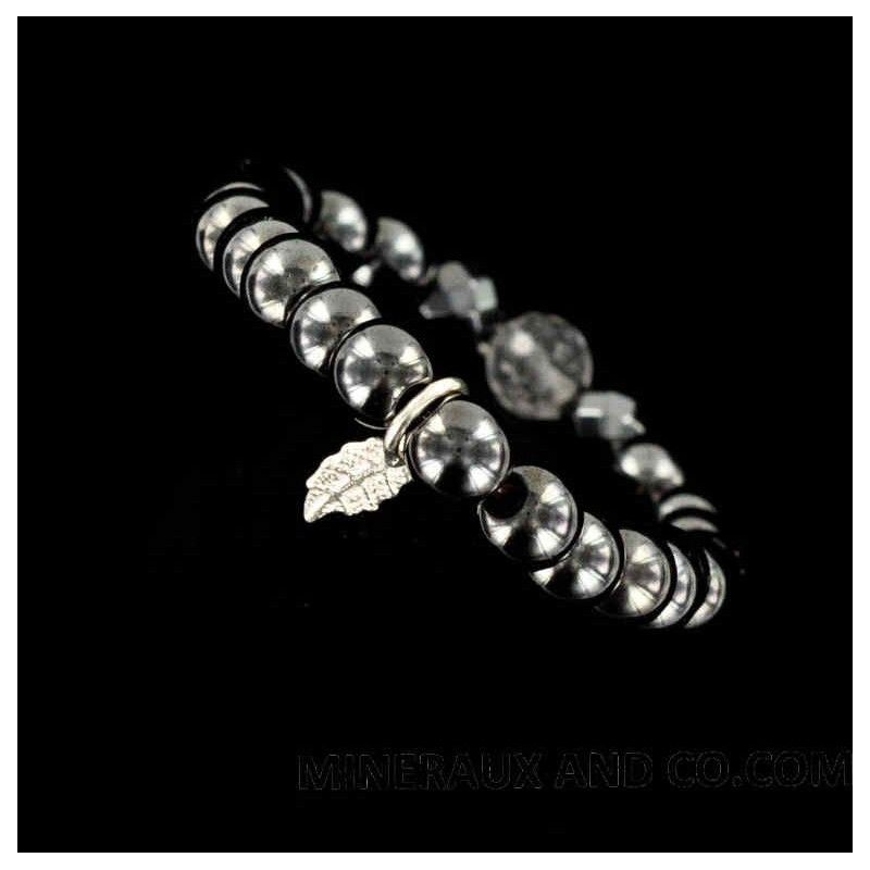 Bracelet perles hématite plume d'argent 925