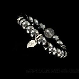 Bracelet perles hématite plume d'argent 925