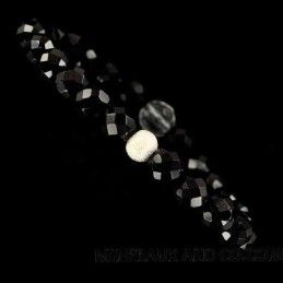 Bracelet perles d'onyx noir, cristal de roche, perle d'argent.