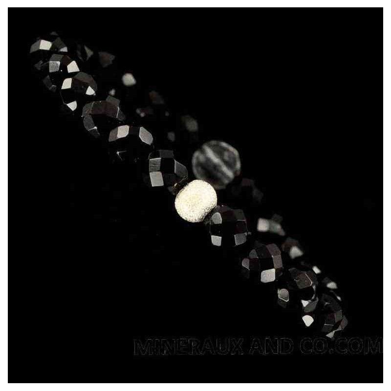 Bracelet perles d'onyx noir, cristal de roche, perle d'argent. Bracelet perles d'onyx noir, cristal de roche, perle d'argent.