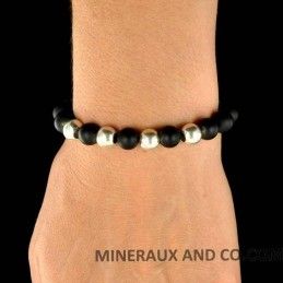 Bracelet perles d'agates noires et perles d'argent 925.