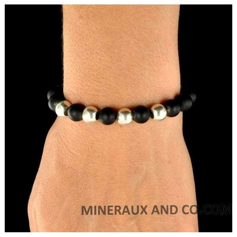 Bracelet perles d'agates noires et perles d'argent 925. Bracelet perles d'agates noires et perles d'argent 925.