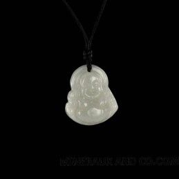 Pendentif bouddha jade blanc et cordon de coton.