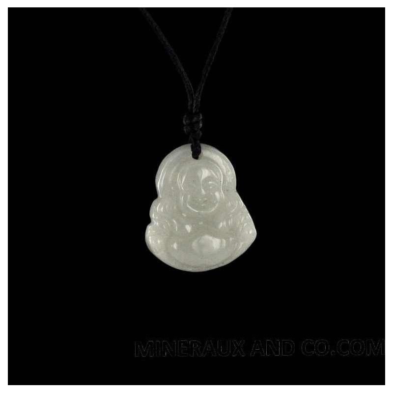 Pendentif bouddha jade blanc et cordon de coton.