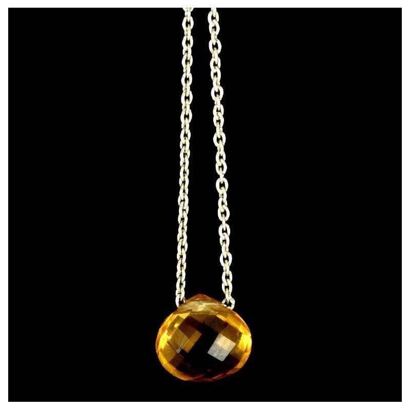 Pendentif chaîne argent et larme de citrine facettée.