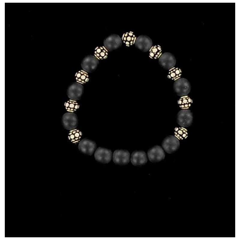 Bracelet agate noire et perles d'argent Indienne Bracelet agate noire et perles d'argent Indienne