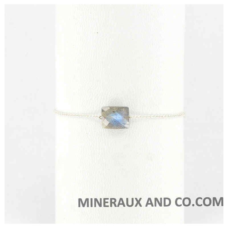 Bracelet chaine argent 925 et rectangle facetté en labradorite