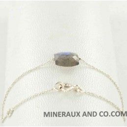 Bracelet chaine argent 925 et rectangle facetté en labradorite