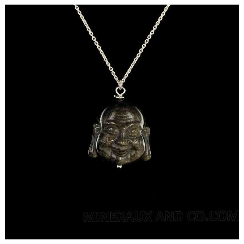 Pendentif bouddha chinois obsidienne doré